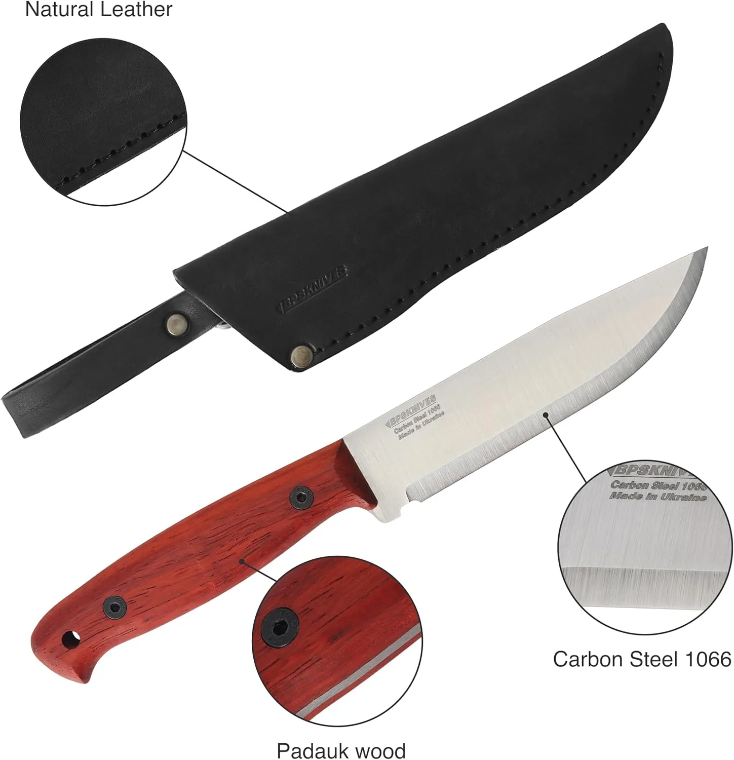 BPS Knives Flamebird Adventurer - Fixed-Blade Carbon Steel Bushcraft Knife with Leather Sheath - Outdoor Full Tang Utility Knives - Camping Knives - Survival Tactical Camp Knife