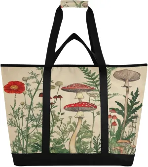 Bracken Mushroom Flower Reusable Insulated Lunchbox Cooler Bag, Leakproof Kitchen Grocery Bag Collapsible Portable Cooler Tote Bag for Picnic, Camping, Office, Travel