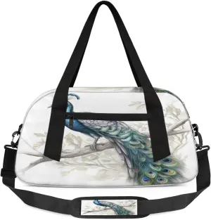 Branch Noble Peacock Waterproof Sports Gym Bag Portable Dance Gymnastics Work Out Bag Lightweight Travel Duffel Bag Overnight Weekender Bag