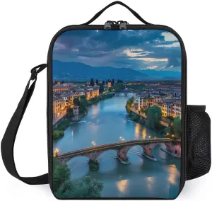 Bridge Ponte Degli Alpini at River Brenta Insulated Lunch Bag Leakproof Lunch Tote Reusable Cooler Lunch Container for Work Picnic Travel