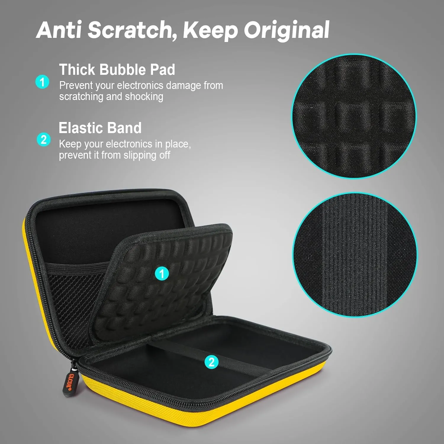 Bright Yellow Hard Shell Electronic Organizer Carrying Case - Shockproof Large Storage Case for Hard Drive, Phone, Power Bank, Charger, Earbuds - Zipper Pouch Gadget Bag for Business, School, Travel