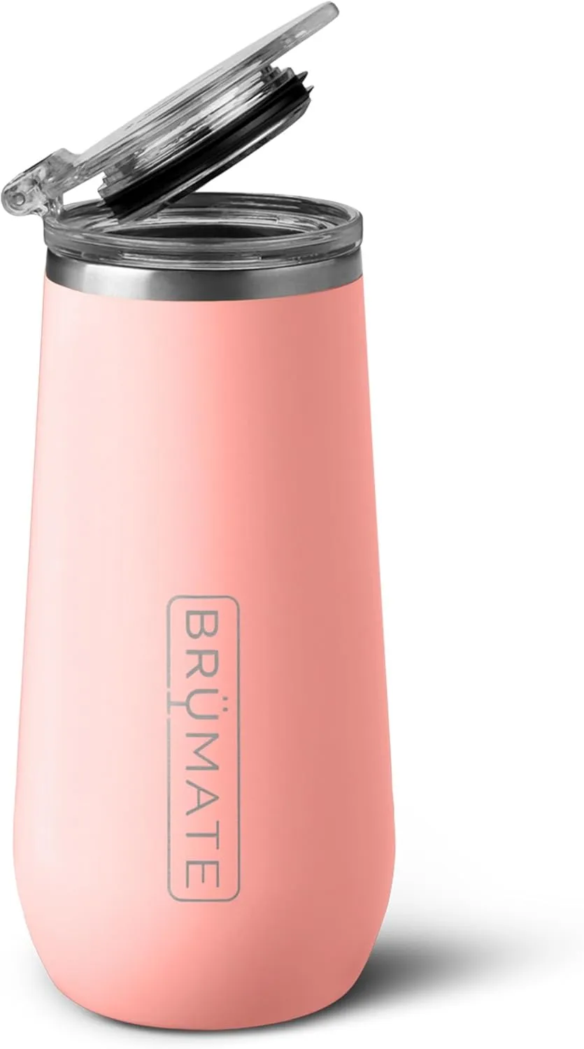BrüMate 12oz Insulated Champagne Flute With Flip-Top Lid - Made With Vacuum Insulated Stainless Steel (Guava)