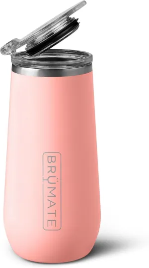BrüMate 12oz Insulated Champagne Flute With Flip-Top Lid - Made With Vacuum Insulated Stainless Steel (Guava)