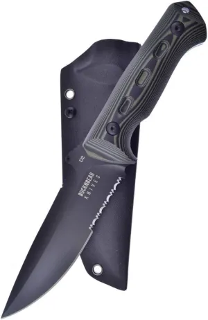BucknBear Custom Handmade D2 Tactical Fixed Blade Serrated Hunting Survival Knife (Textured G10 Handle)