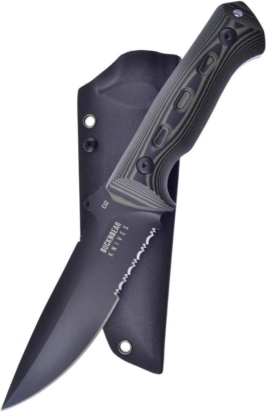 BucknBear Custom Handmade D2 Tactical Fixed Blade Serrated Hunting Survival Knife (Textured G10 Handle)