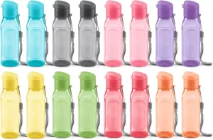 Bulk Set of 16 Multicolor 10oz Water Bottles for Kids and Adults - Leak Proof With Carry Strap - Square Reusable for Juice, Drinks - BPA-Free Dishwasher-Safe
