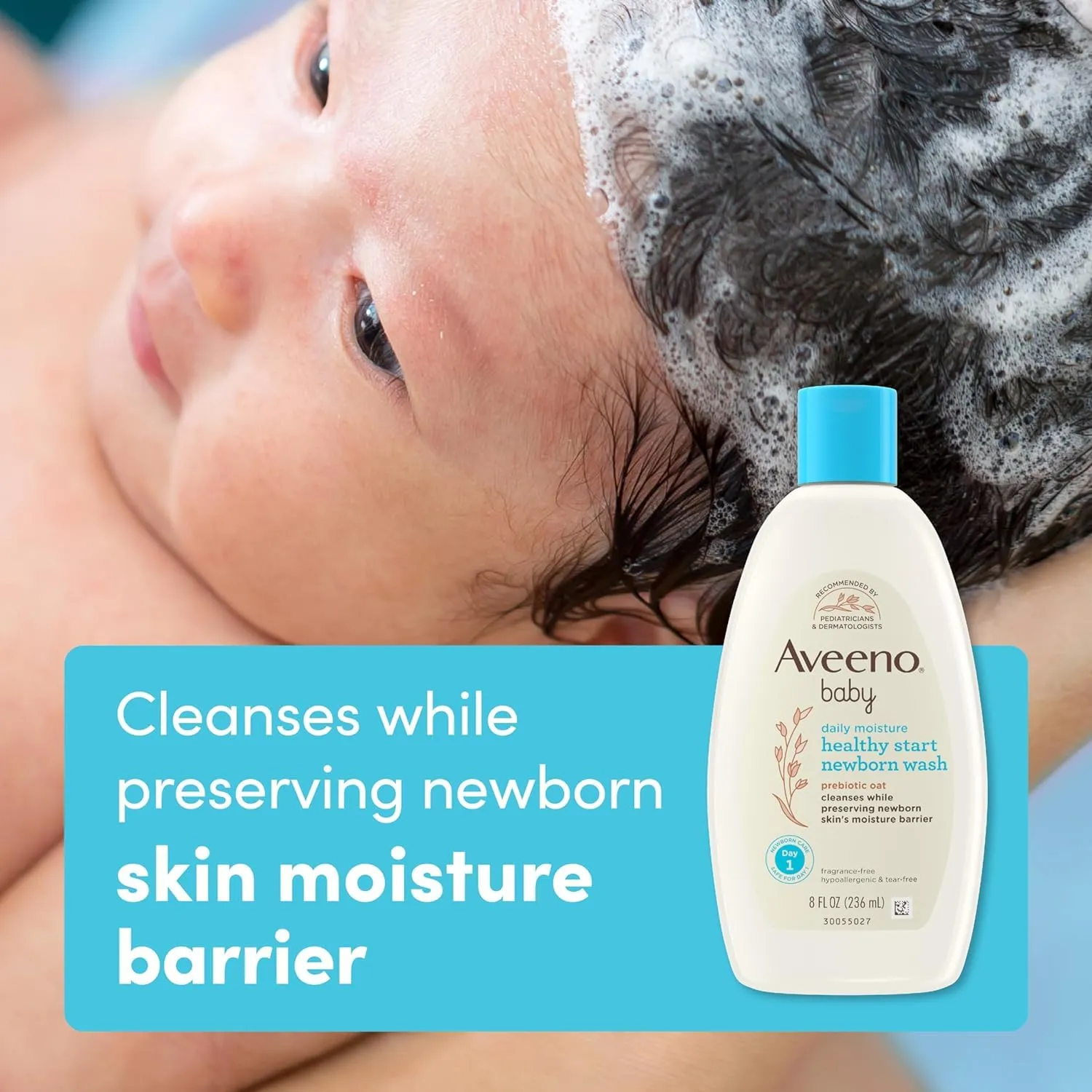 Bundle of Aveeno Baby Healthy Start Newborn Wash, Hypoallergenic Baby Body Wash with Prebiotic Oat, Fragrance-Free, 8 fl. oz   Newborn Balm, Baby Skin Balm with Prebiotic Oat , Fragrance-Free, 5 oz