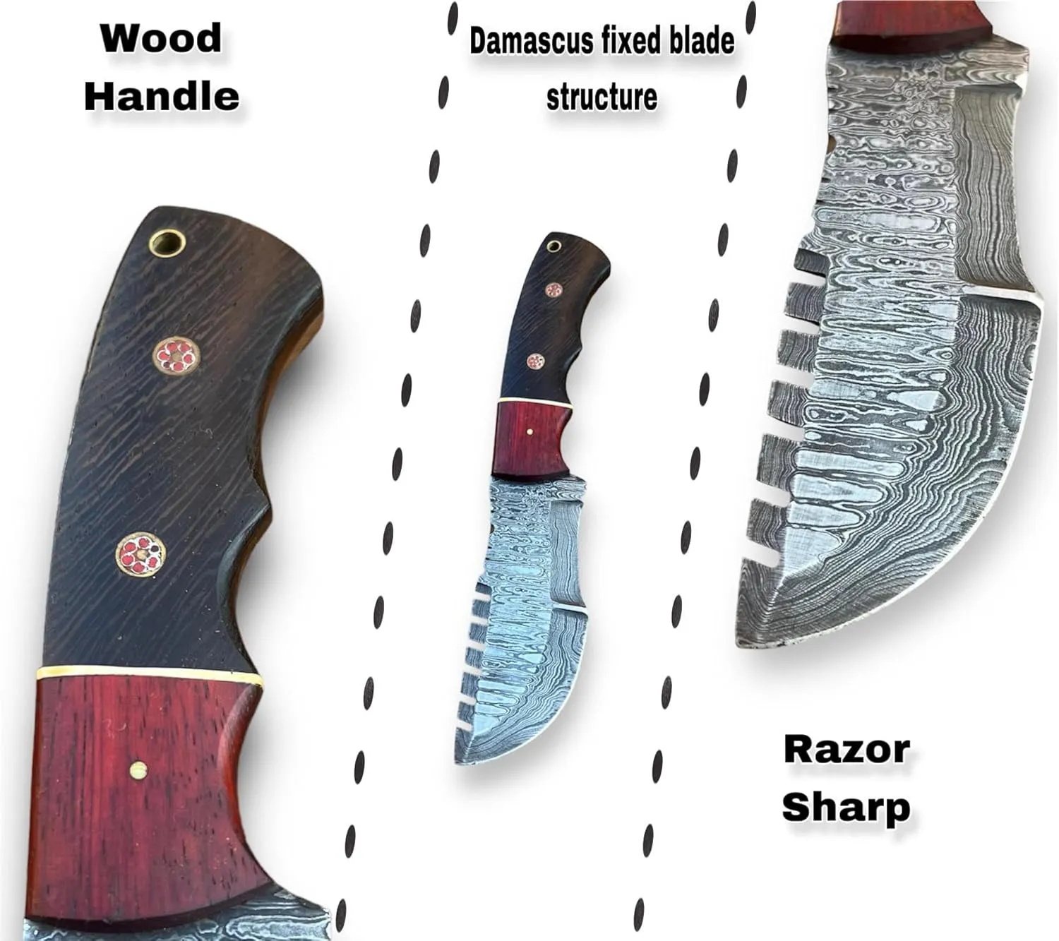 BUSHCRAFTS Custom Handmade Damascus Steel Hunting Tracker Knife with Horizontal and Scout Carry Leather Sheath - 10 INCH Fixed Blade Outdoor Survival Camping Knives for men (Wenge & Padauk)