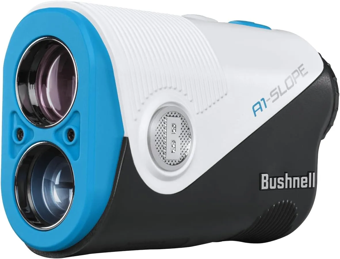 Bushnell A1-Slope Golf Laser Rangefinder Bundle - Ultra-Compact, 6X Magnification, BITE Magnetic Skin, PinSeeker with JOLT with PlayBetter Portable Charger & Microfiber Towel