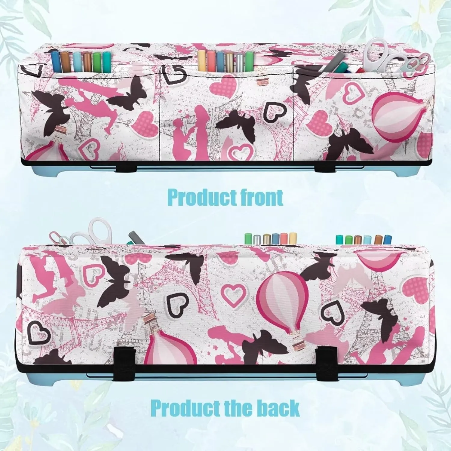 Butterfly Heart Carrying Case Cover with Pockets Dust Cover Valentine Decor Elastic Carrying Case Bag Lightweight DIY Cutting Machine Storage Bag Universal Fit