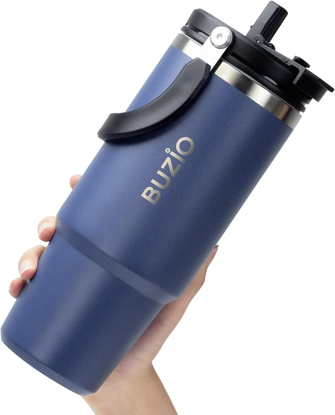 BUZIO 40 oz Tumbler with Handle, Insulated Water Tumbler with 2-in-1 Lid and Straw, Stainless Steel Double Walled Powder Coated Coffee Tumbler Travel Mug, Keeps Cold for 24 Hours or Hot for 12 Hours