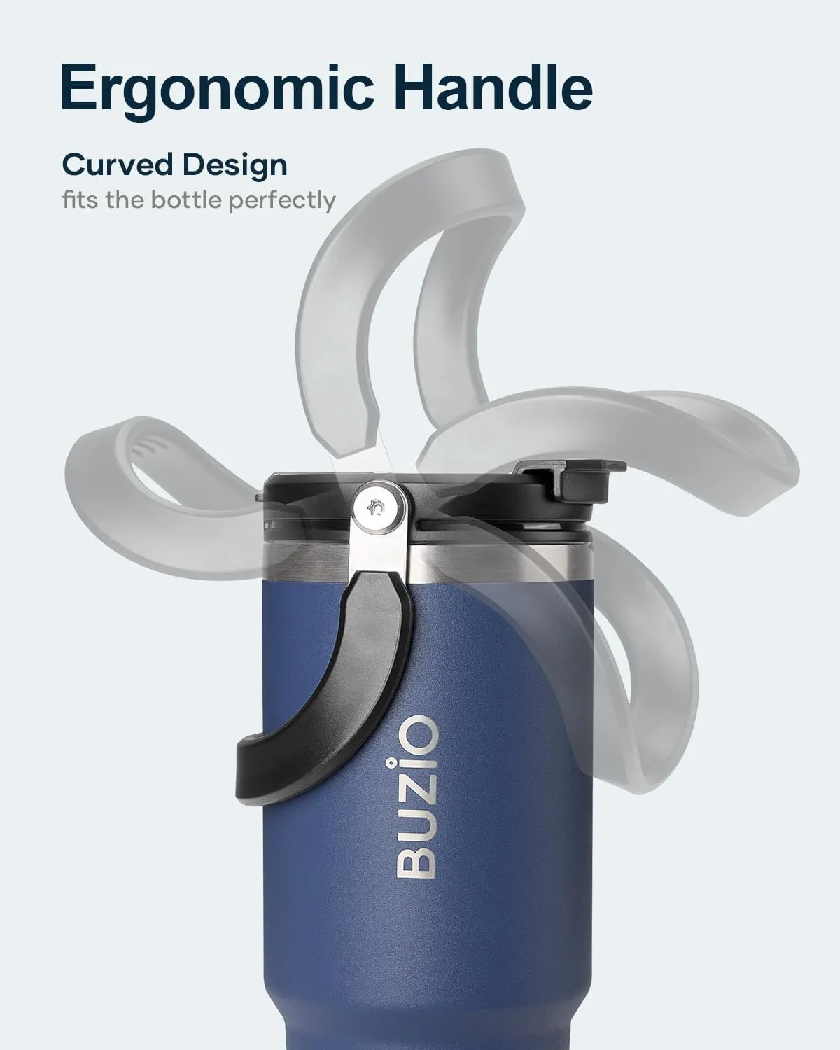 BUZIO 40 oz Tumbler with Handle, Insulated Water Tumbler with 2-in-1 Lid and Straw, Stainless Steel Double Walled Powder Coated Coffee Tumbler Travel Mug, Keeps Cold for 24 Hours or Hot for 12 Hours