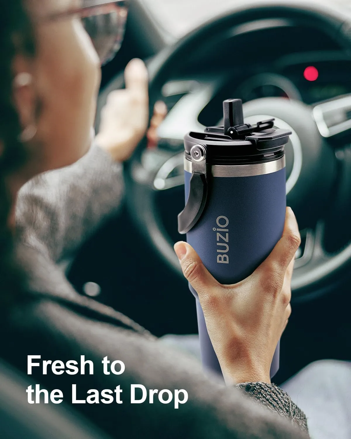 BUZIO 40 oz Tumbler with Handle, Insulated Water Tumbler with 2-in-1 Lid and Straw, Stainless Steel Double Walled Powder Coated Coffee Tumbler Travel Mug, Keeps Cold for 24 Hours or Hot for 12 Hours