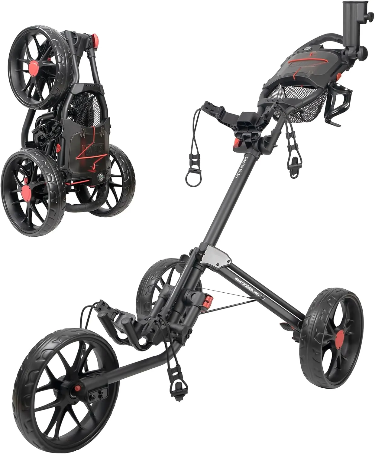 CaddyTek Caddylite 15.3 V2 Golf Push Cart, Deluxe Quad-Fold, Lightweight, 3 Colors