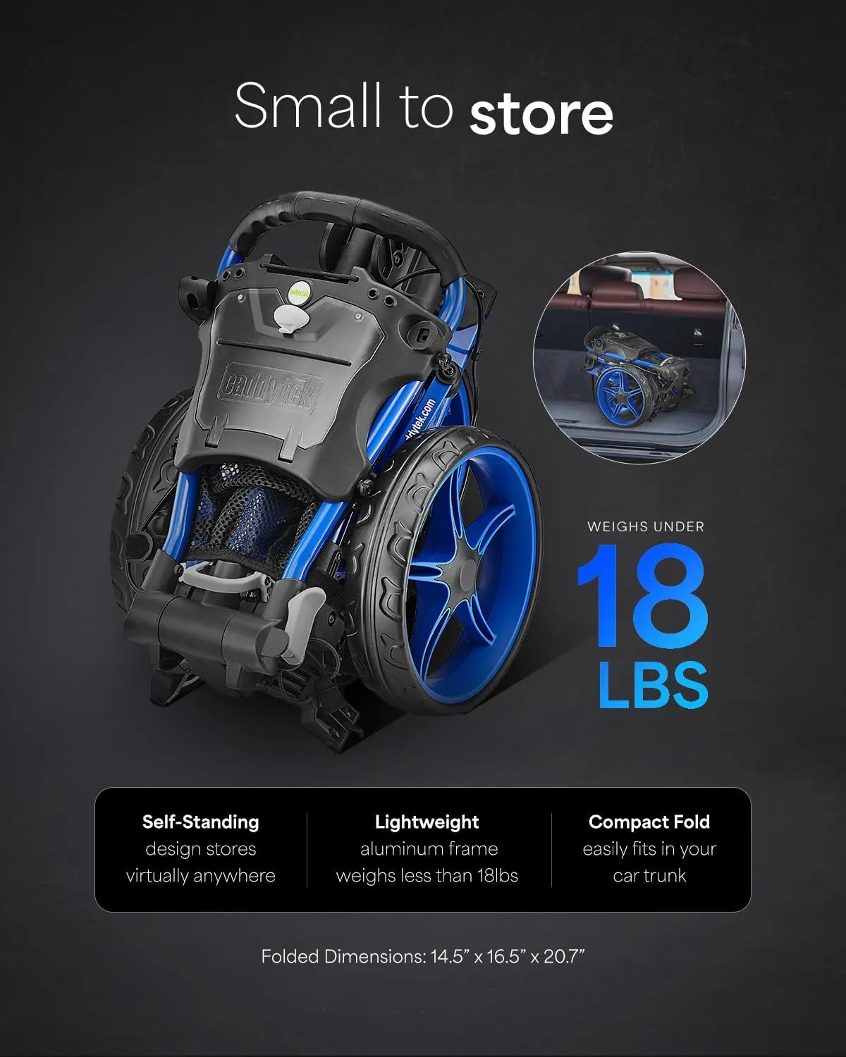 Caddytek CaddyLite Compact 3-Wheel Golf Push Cart – Lightweight Folding Golf Trolley with Hand Brake, EVA Wheels, Umbrella Holder, Storage Console, and Travel-Ready Design