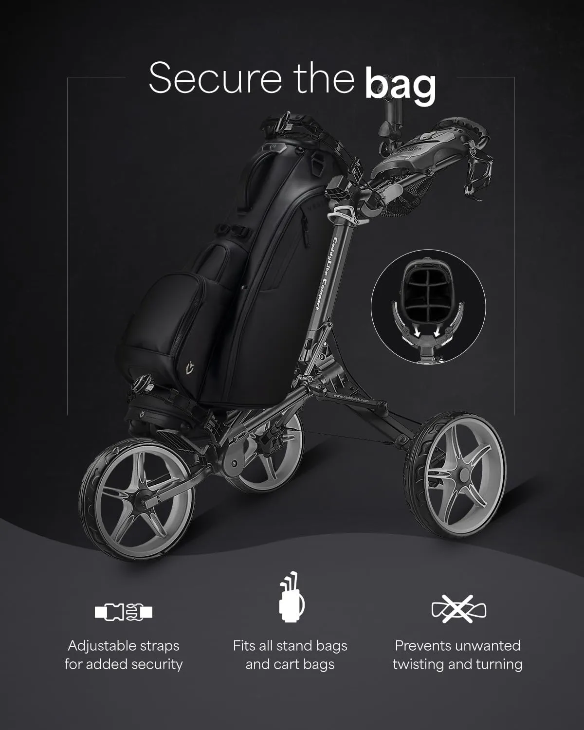 Caddytek CaddyLite Compact 3-Wheel Golf Push Cart – Lightweight Folding Golf Trolley with Hand Brake, EVA Wheels, Umbrella Holder, Storage Console, and Travel-Ready Design