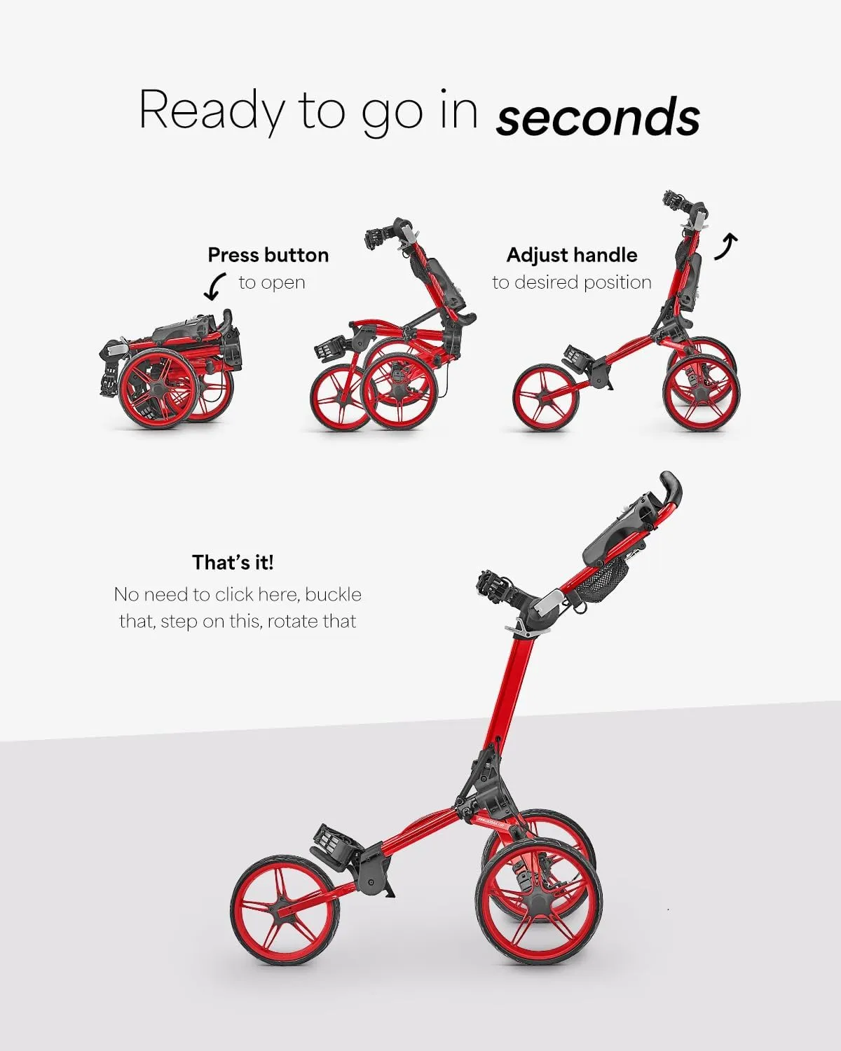 Caddytek CaddyLite Compact 3-Wheel Golf Push Cart – Lightweight Folding Golf Trolley with Hand Brake, EVA Wheels, Umbrella Holder, Storage Console, and Travel-Ready Design