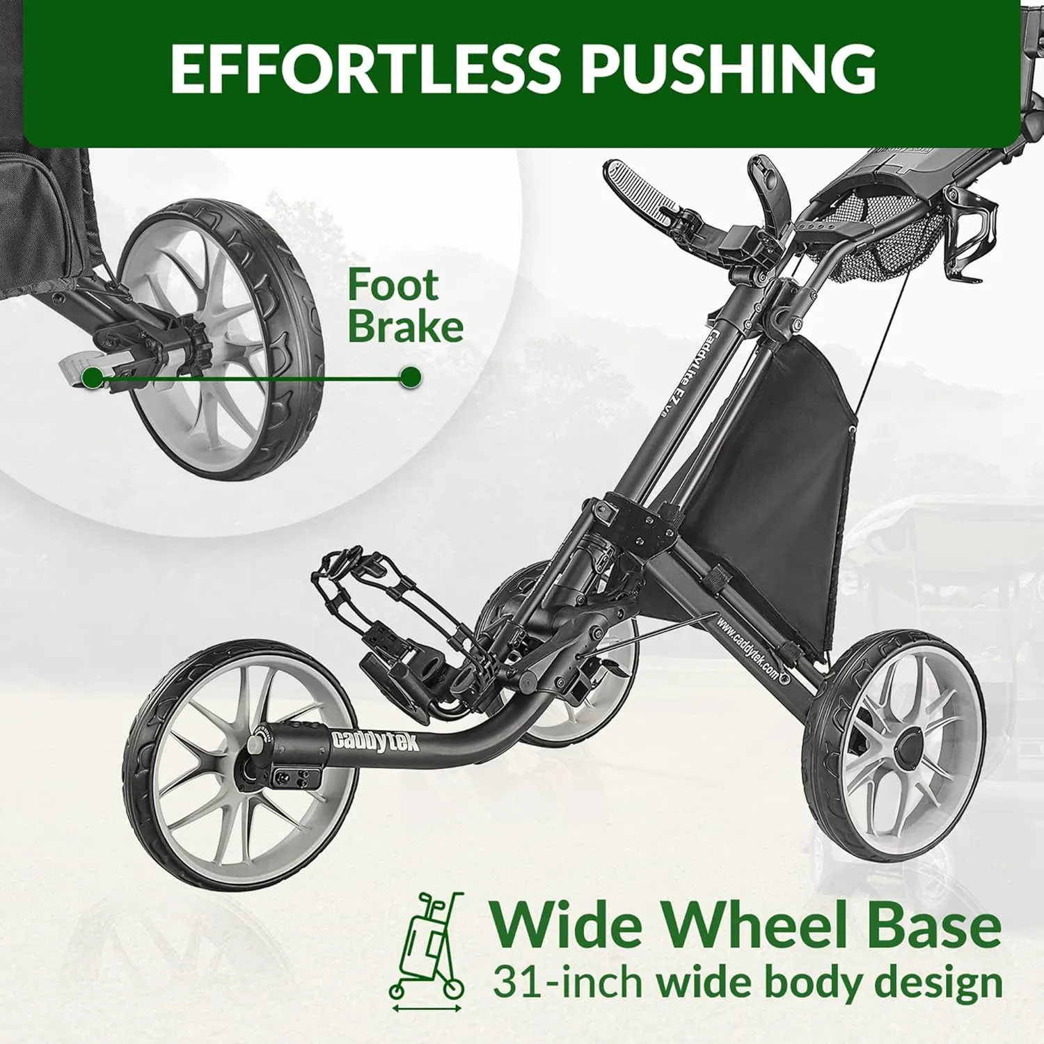 Caddytek CaddyLite EZ Fold Version 8 Golf Push Cart – Collapsible, Lightweight, 3-Wheel, One-Click Folding for Easy Storage