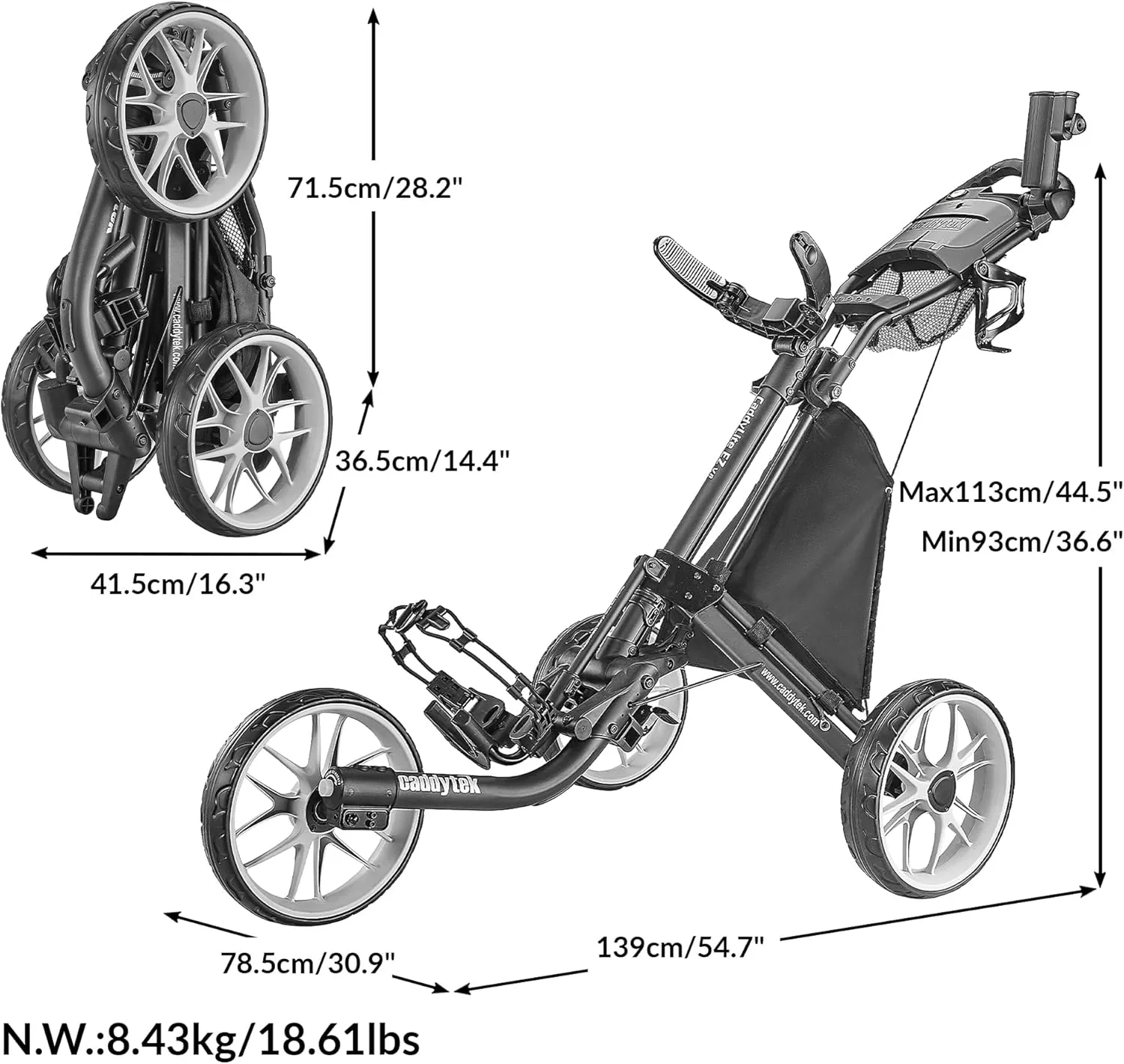 Caddytek CaddyLite EZ Fold Version 8 Golf Push Cart – Collapsible, Lightweight, 3-Wheel, One-Click Folding for Easy Storage