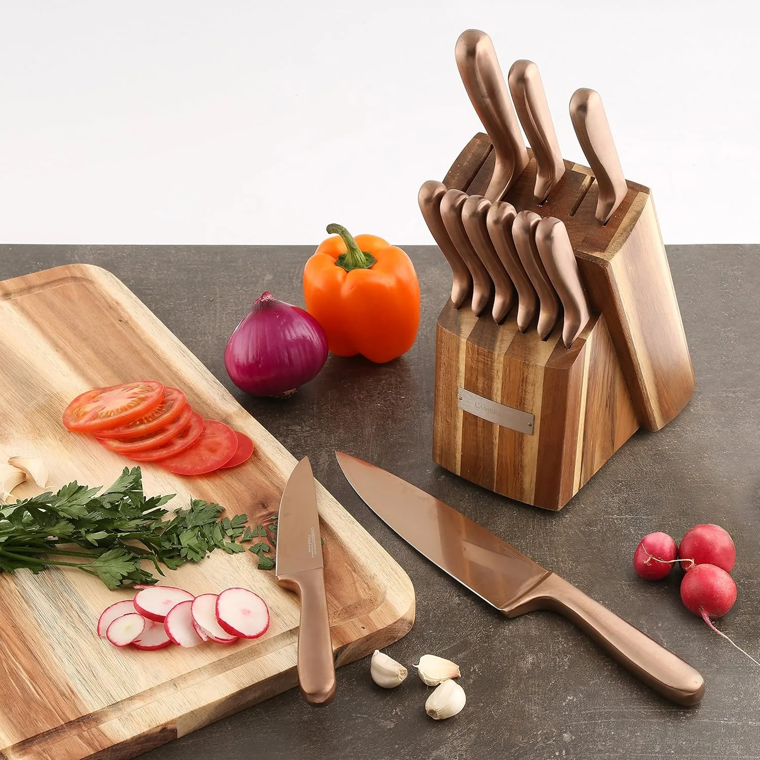 Cambridge Silversmiths Rame Cutlery Set with Block, 12-Piece Set