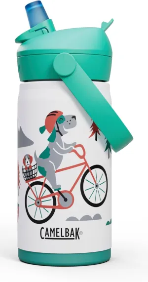 CamelBak Thrive Flip Straw Kids Bite Valve Insulated Stainless Steel Water Bottle Biking Dogs, 12oz