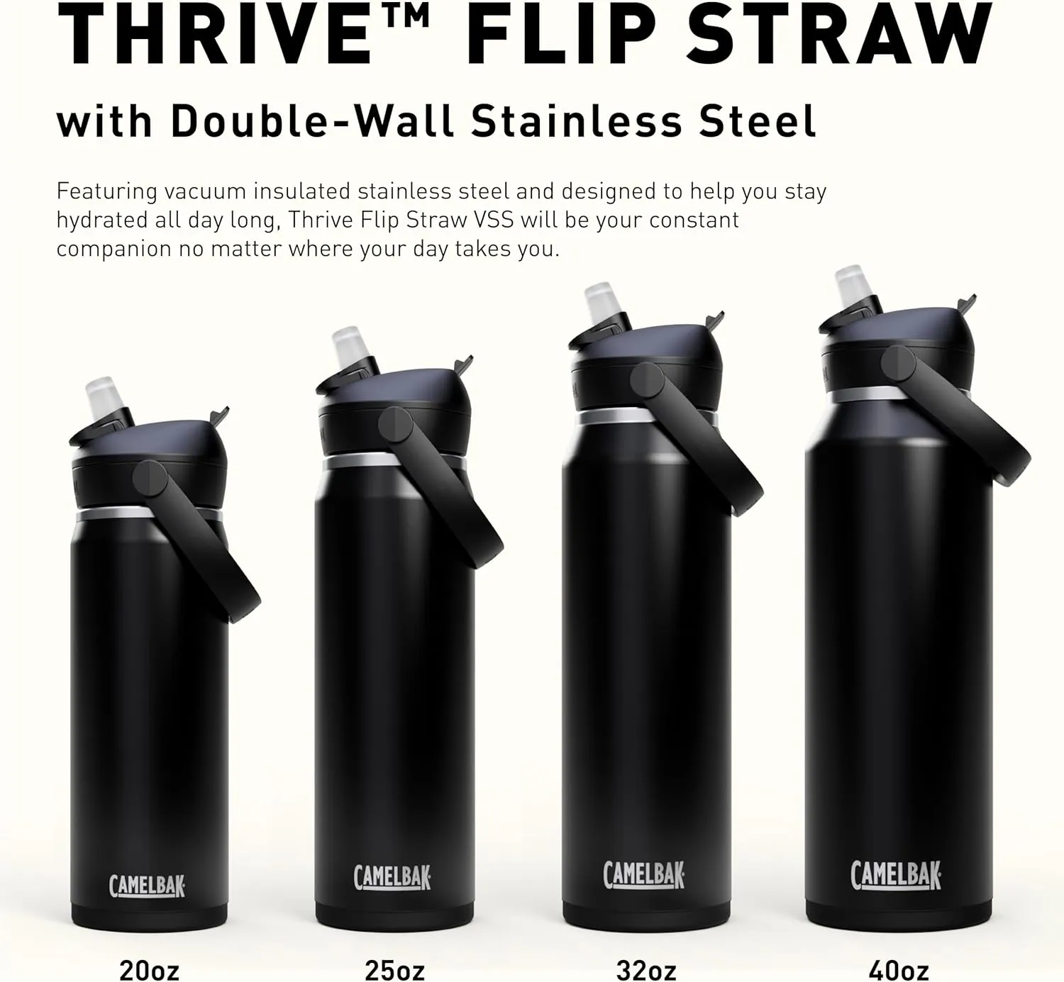 CamelBak Thrive Flip Straw Water Bottle 20oz - Insulated Stainless Steel, Black