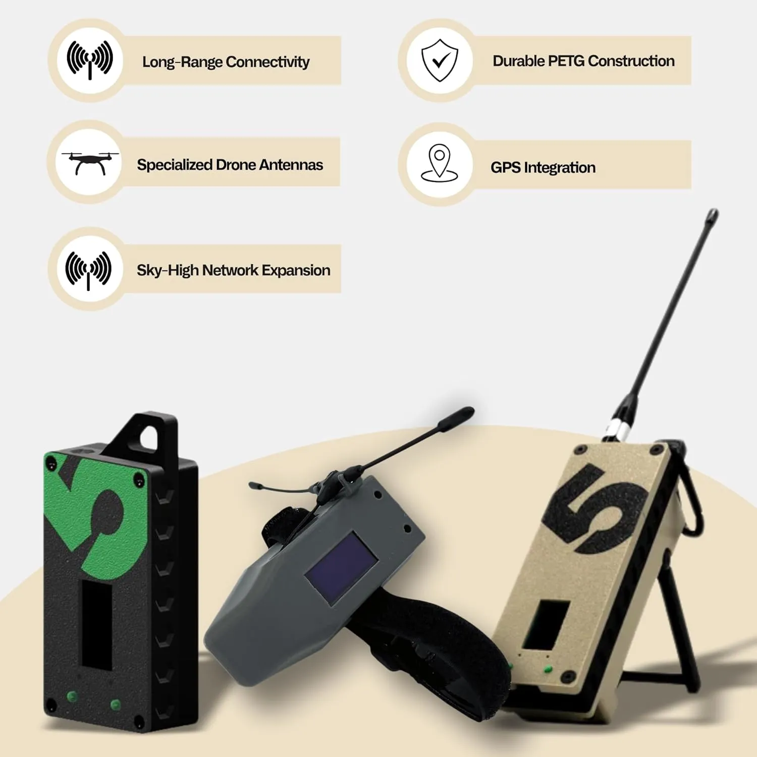 Camping Bundle – Meshtastic GPS Devices | Copilot, Mini Trekker & Trekker Bravo | LoRa Off-Grid Communication | Reliable, Secure & Works Without Cellular Signal/WiFi (Desert Sand, Black & Gray)