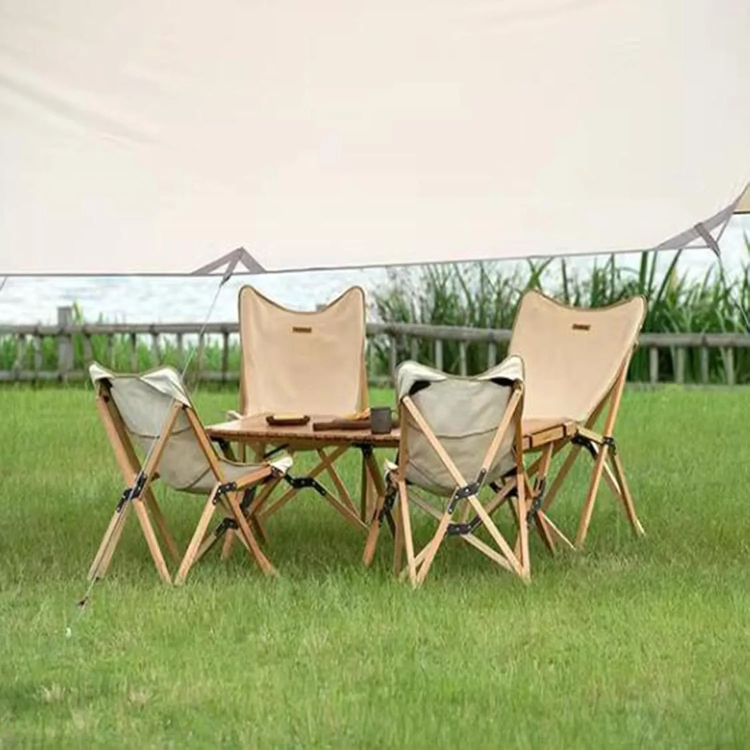 Camping Chairs for Adults Wooden Chair e Picnic Folding Camp Lightweight with Mesh Pocket & Carrying Bag