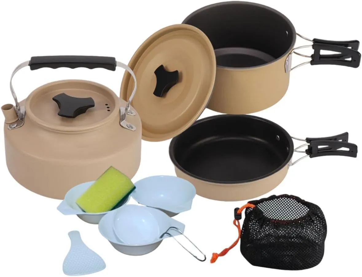 Camping Cookware Set Fry Pan Portable Outdoor Cook Gear Versatile Kettle Cooking Pot for Backpacking BBQ Fishing Home Hiking