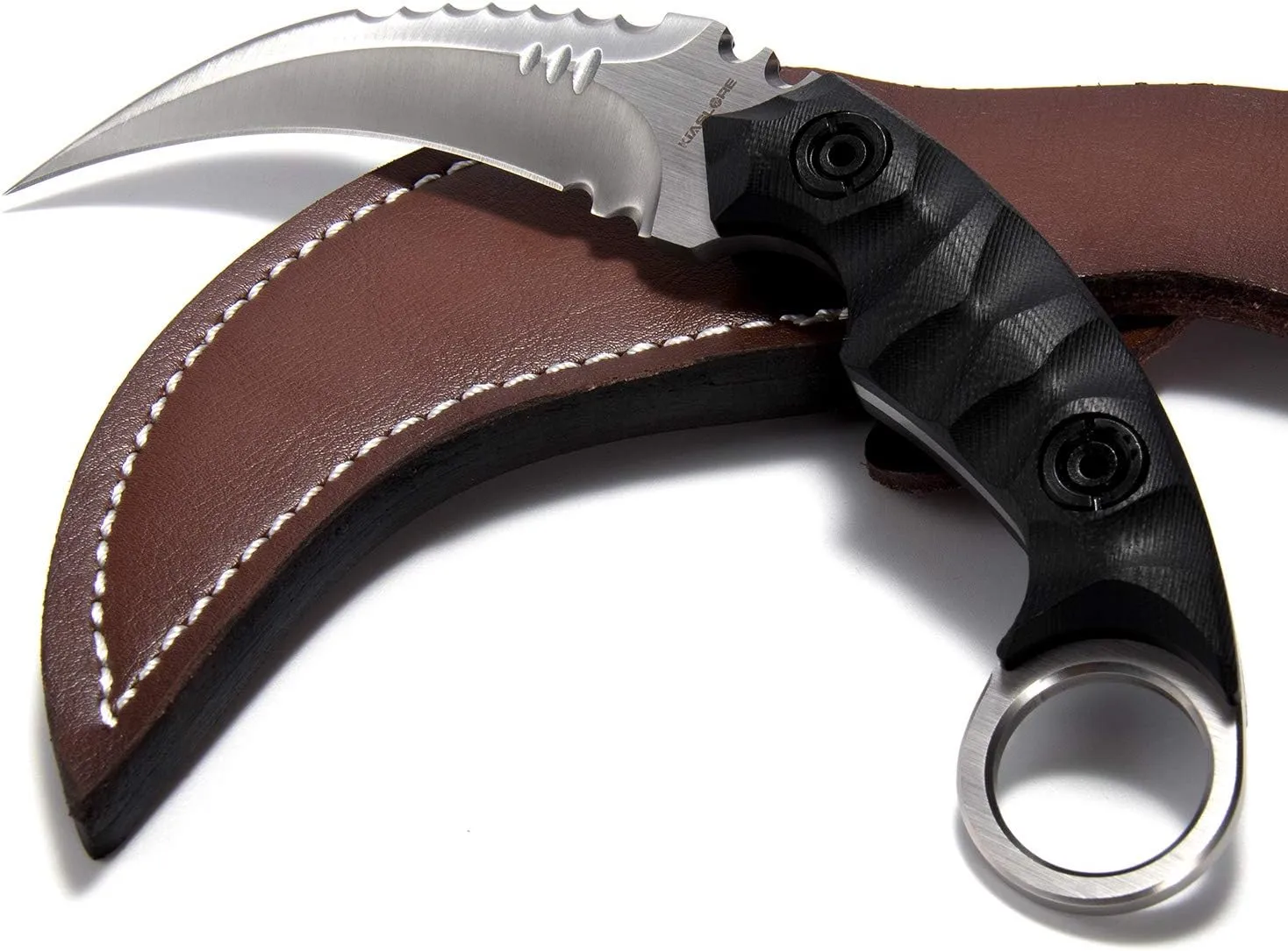 Camping EDC Tools Outdoor Survival Claw Tactical Teeth Knife Double Edged Sharp Fixed Blade Karambit Back Serrated Edge Blade G10 Handle with Sheath