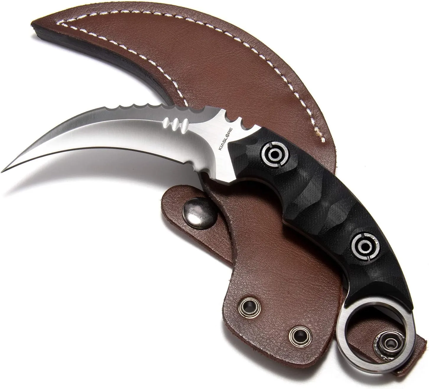 Camping EDC Tools Outdoor Survival Claw Tactical Teeth Knife Double Edged Sharp Fixed Blade Karambit Back Serrated Edge Blade G10 Handle with Sheath
