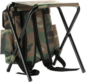 Camping Folding Chair 2 in 1 Folding Fishing Chair Backpack Camo Oxford Cloth Fishing Chair Stool and Fishing Bag Outdoor Hunting Rock Climbing