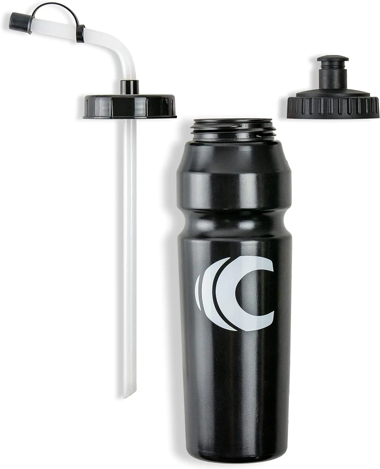 Cannon Sports 1 Liter Sports Water Bottle, BPA-Free, 34 Oz Capacity, Large Mouth, 2 lids (Straw and Squeeze), Great For Helmet Sports Such As Hockey, Lacrosse, Football, Boxing (6 Pack) (Black)