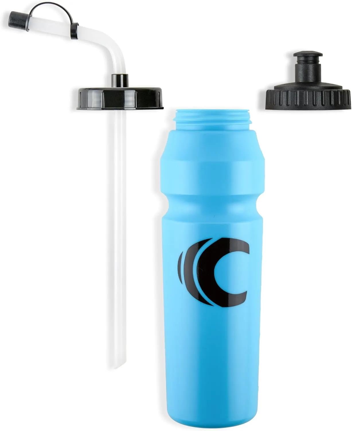 Cannon Sports 1 Liter Sports Water Bottle, BPA-Free, 34 Oz Capacity, Large Mouth, 2 lids (Straw and Squeeze), Great For Helmet Sports Such As Hockey, Lacrosse, Football, Boxing (6 Pack) (Light Blue)