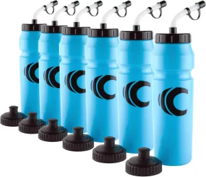 Cannon Sports 1 Liter Sports Water Bottle, BPA-Free, 34 Oz Capacity, Large Mouth, 2 lids (Straw and Squeeze), Great For Helmet Sports Such As Hockey, Lacrosse, Football, Boxing (6 Pack) (Light Blue)