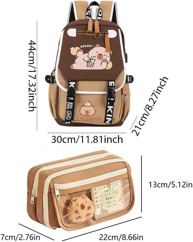 Capybara Backpack Kawaii Backpack Cute Cartoon Capybara Bag With Flap