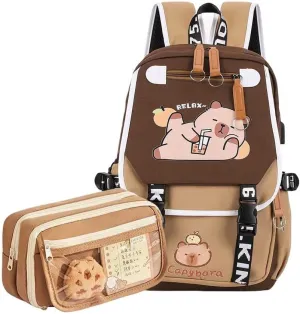 Capybara Backpack Kawaii Backpack Cute Cartoon Capybara Bag With Flap