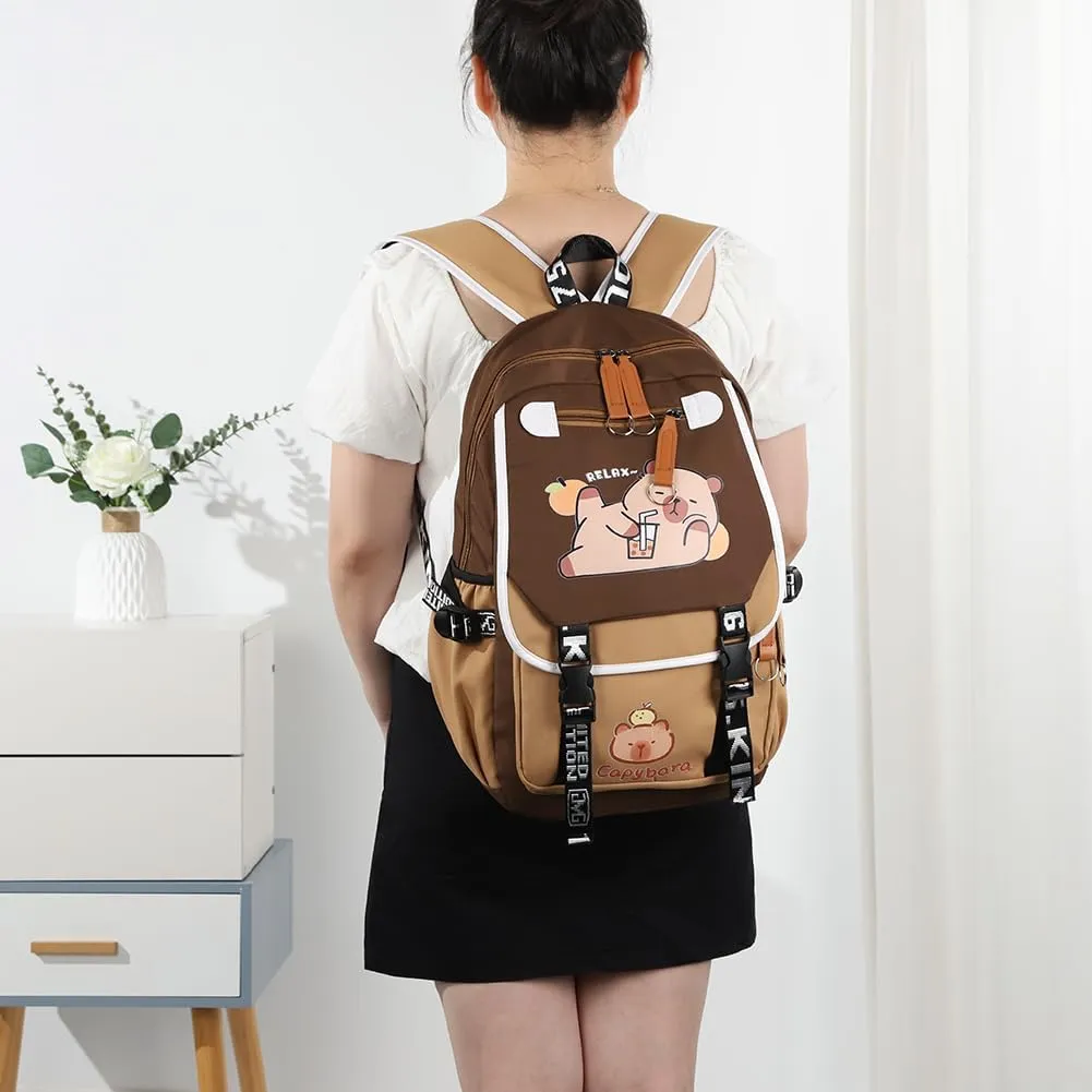 Capybara Backpack Kawaii Backpack Cute Cartoon Capybara Bag With Flap