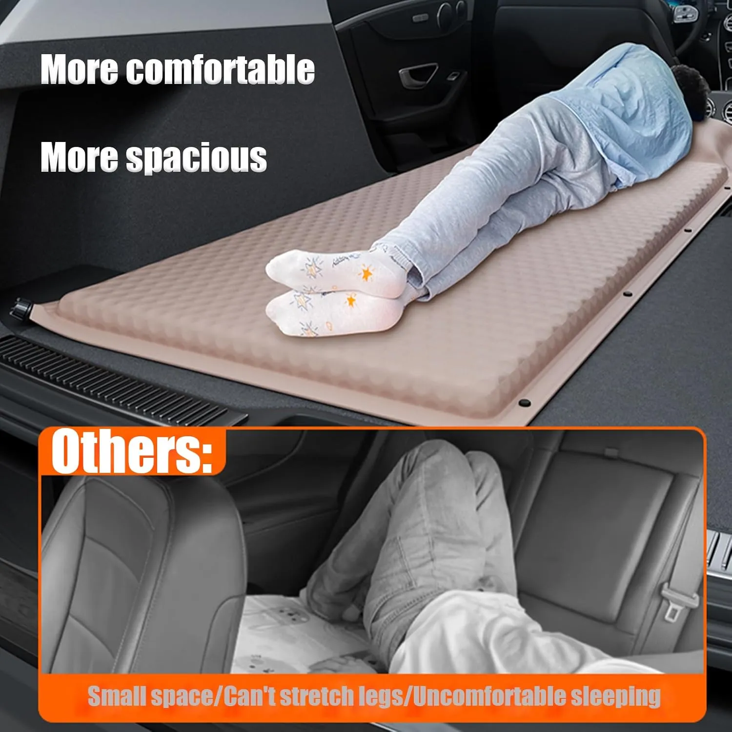 Car Air Mattress Foldable for Audi RS4 B5 RS 4 Avant (Type 8D) 1999-2001 Back Seat Camping Bed Breathable Airbed Auto-Inflation Without Air Pump SUV Portable Sleeping Pad,Beige Single