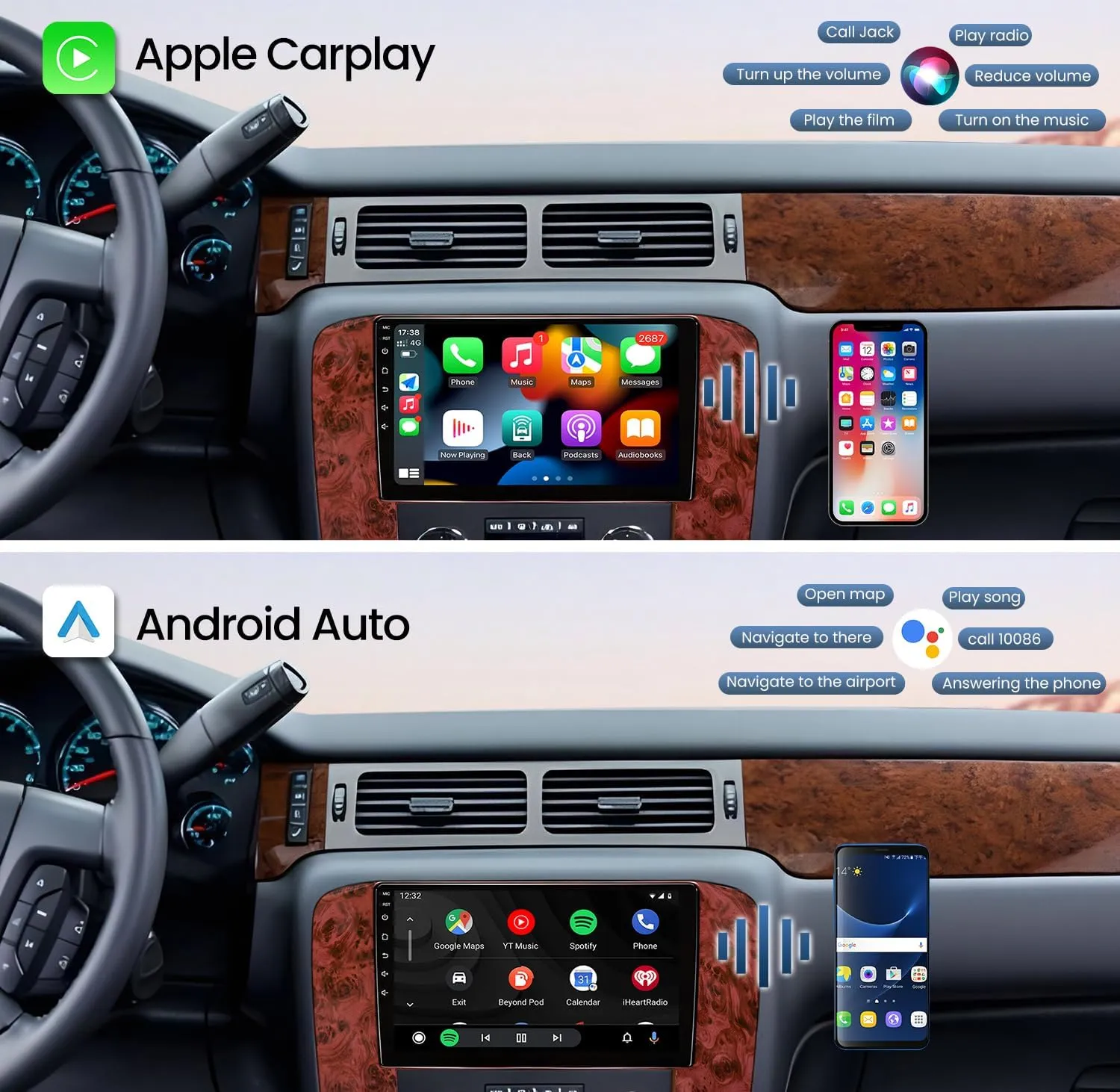 Car Radio Stereo for GMC Yukon Chevrolet Chevy Silverado 2007-2013 : 5G WiFi 9" Upgrade for Tahoe Suburban Sierra 1280*800 Touch Screen Head Unit with Backup Camera — GPS SWC DSP FM Bluetooth Carplay