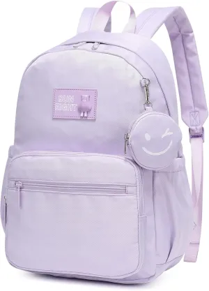 Caran·Y Waterproof School Backpack for Kids 6-18 | Lightweight Durable Girls & Boys Bookbag with Blinking Zipper Pouch Spacious for School Outdoor Travel(Purple)