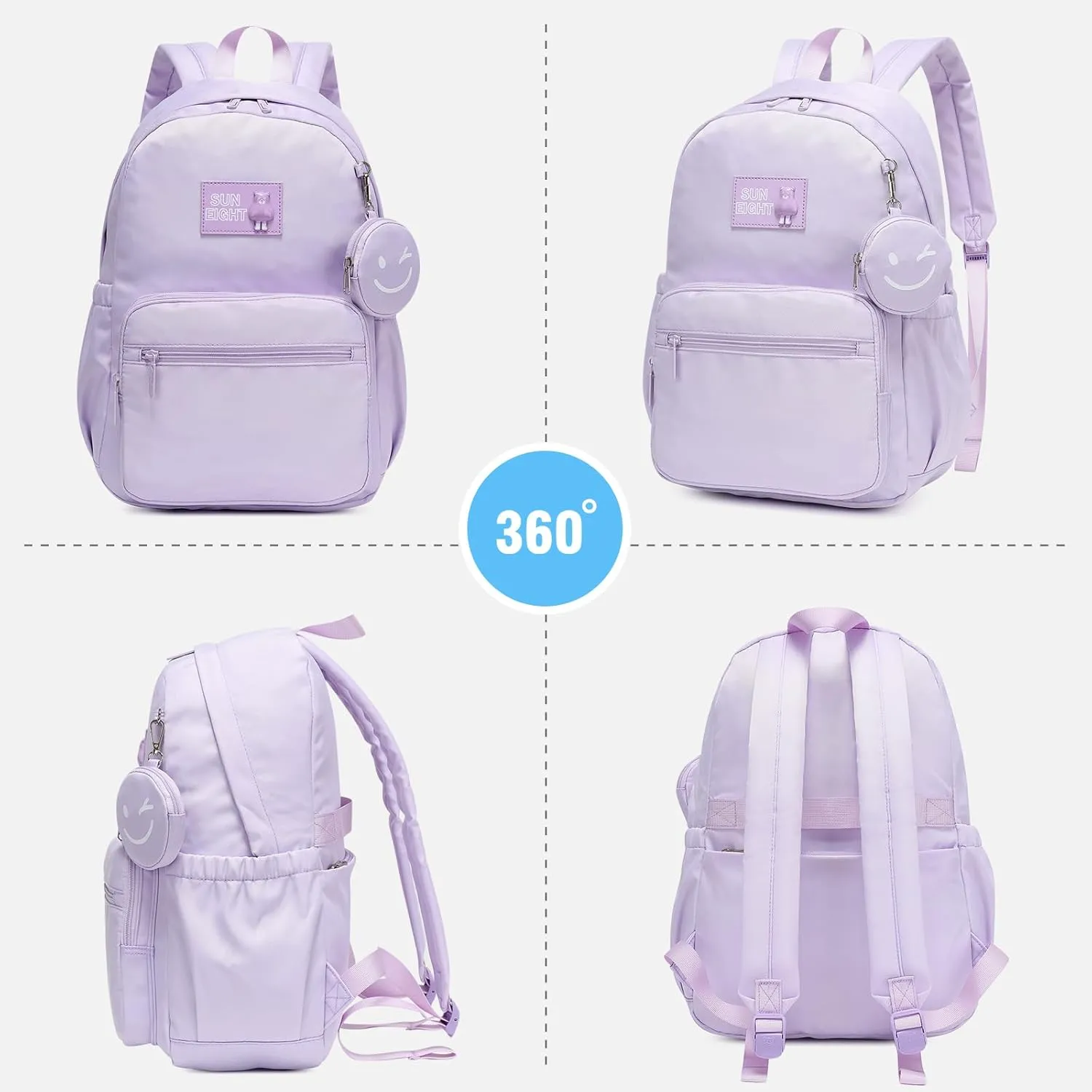 Caran·Y Waterproof School Backpack for Kids 6-18 | Lightweight Durable Girls & Boys Bookbag with Blinking Zipper Pouch Spacious for School Outdoor Travel(Purple)