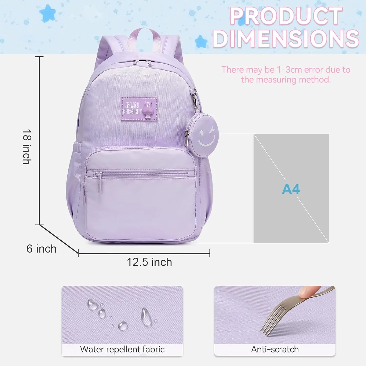 Caran·Y Waterproof School Backpack for Kids 6-18 | Lightweight Durable Girls & Boys Bookbag with Blinking Zipper Pouch Spacious for School Outdoor Travel(Purple)