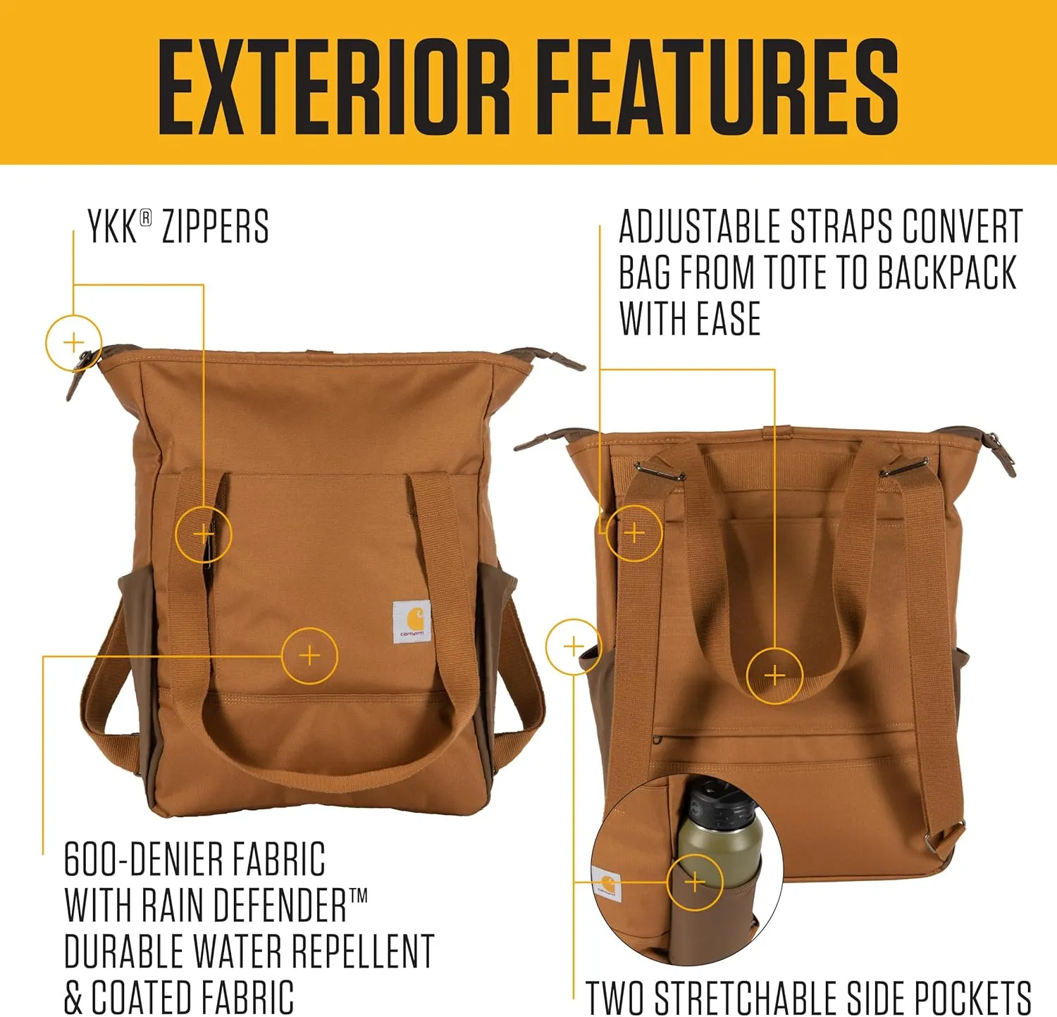 Carhartt Classic Convertible Backpack Tote, Durable Water Repellent Material W/ 17" Laptop Sleeve, Black