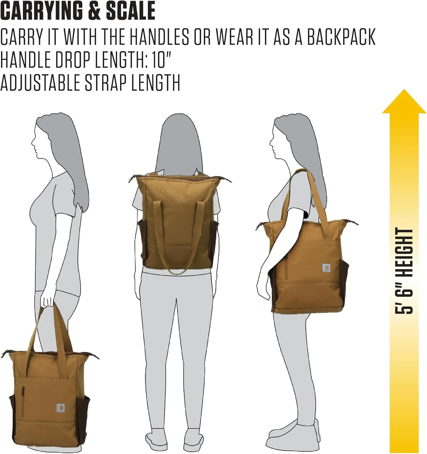 Carhartt Classic Convertible Backpack Tote, Durable Water Repellent Material W/ 17" Laptop Sleeve, Black