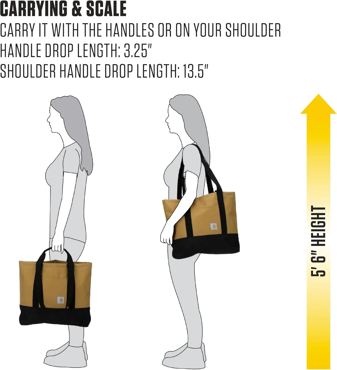 Carhartt Classic Vertical Open Tote Bag, Durable Water Repellent Material W/Hand and Shoulder Straps