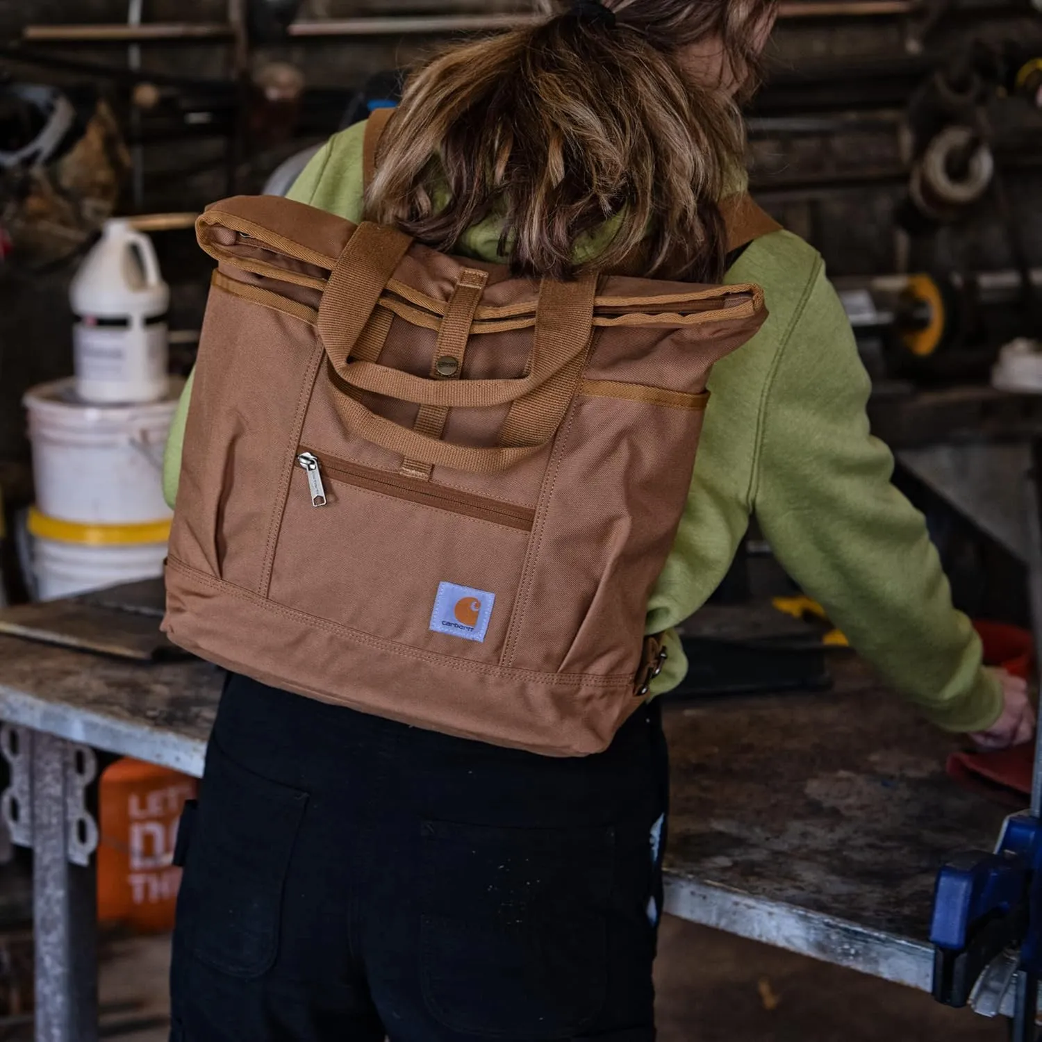 Carhartt Convertible Backpack Tote, Durable Tote Bag with Adjustable Backpack Straps and Laptop Sleeve, Carhartt Brown