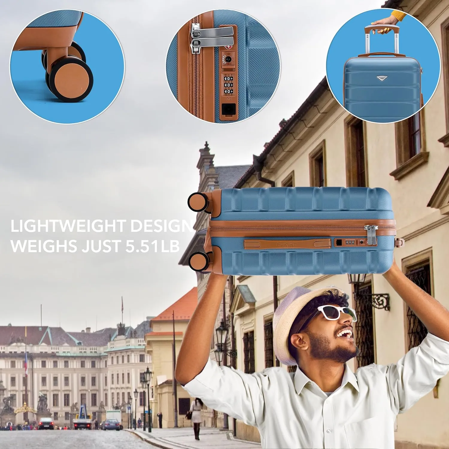 Carry On Suitcase 22x14x9 Hardside Built In TSA Lock & USB Port Lightweight Luggage Silent Double Spinner Wheels Maximum Overhead Carry-On Bag For American & United Approved Airlines