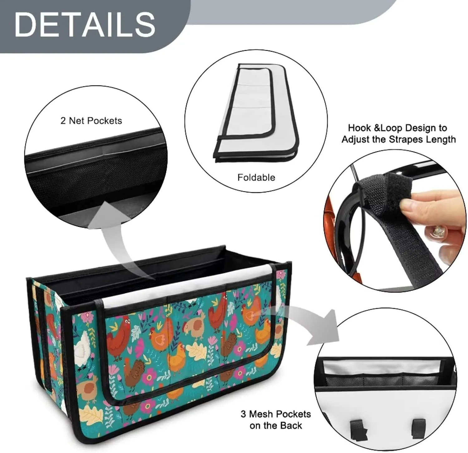 Cartoon Chicken Rooster Rollator Walker Accessories Storage Bag for Four Wheel Rollator Foldable Walker Storage Bag Pouch Storage to Walkers for Senoirs