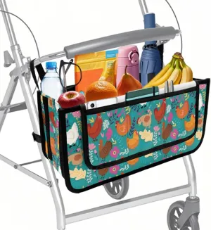 Cartoon Chicken Rooster Rollator Walker Accessories Storage Bag for Four Wheel Rollator Foldable Walker Storage Bag Pouch Storage to Walkers for Senoirs